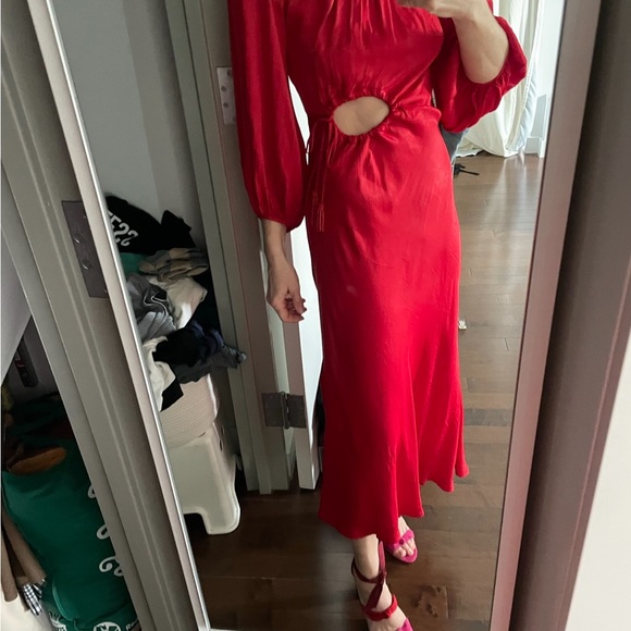 Farm Rio Satin Red Cut-out Midi Dress Size XS - Picture 2 of 9